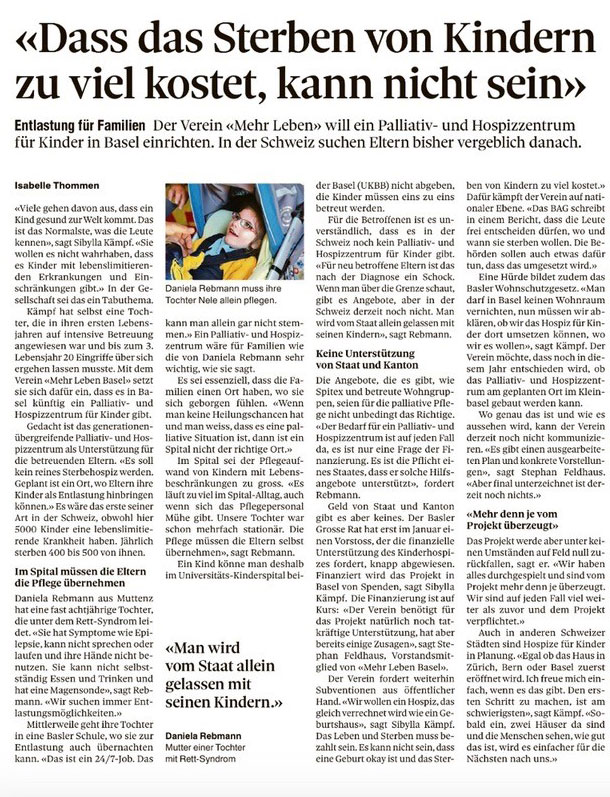 «Es kann nicht sein, dass das Sterben von Kindern zu viel kostet», Artikel vom 14.10.2022 der Basler Zeitung BaZ